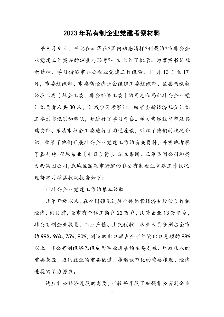 2023年私有制企业党建考察材料.docx_第1页