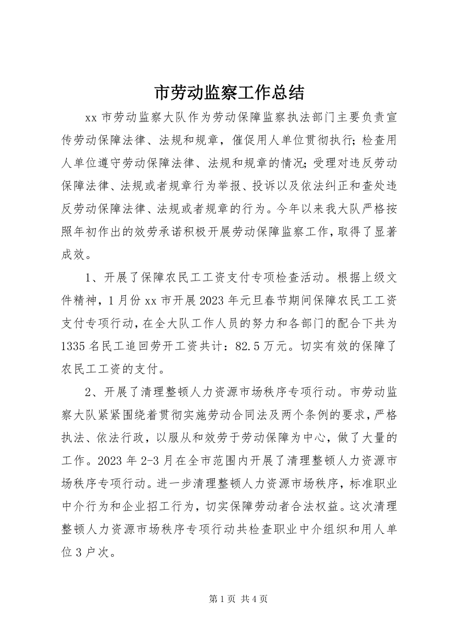 2023年市劳动监察工作总结.docx_第1页