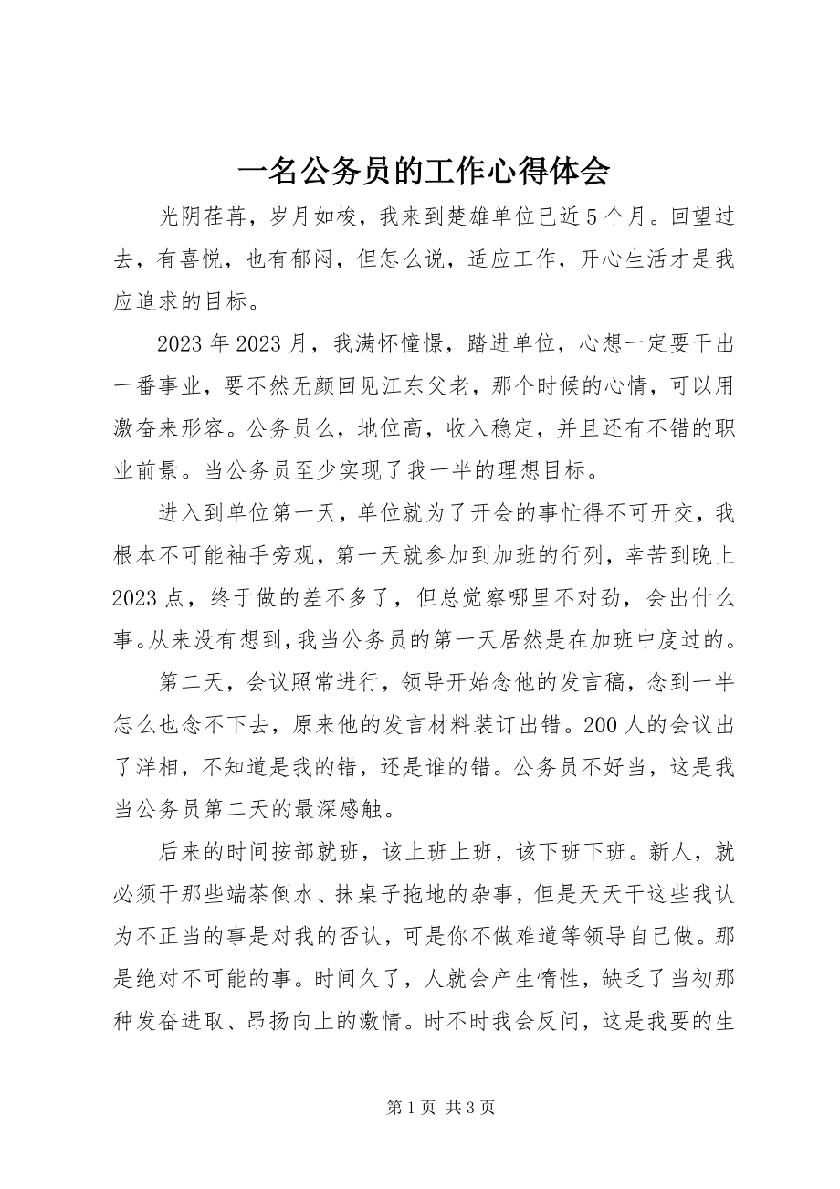 2023年一名公务员的工作心得体会.docx_第1页