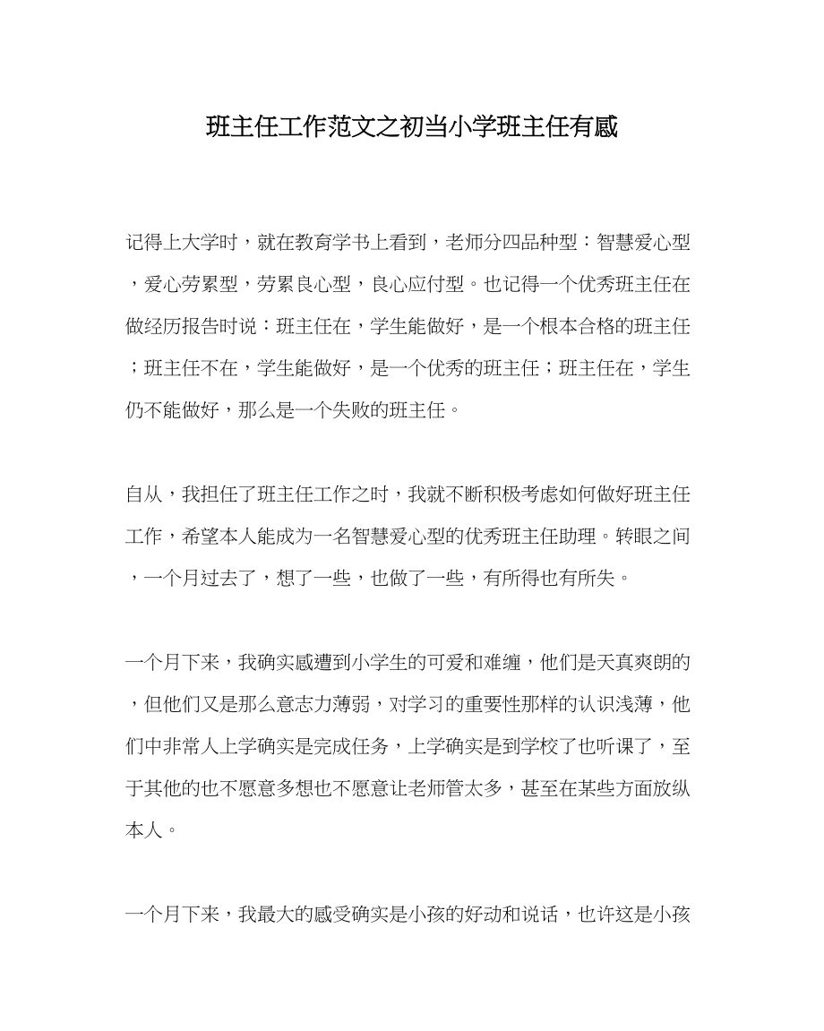 2023年班主任工作初当小学班主任有感.docx_第1页