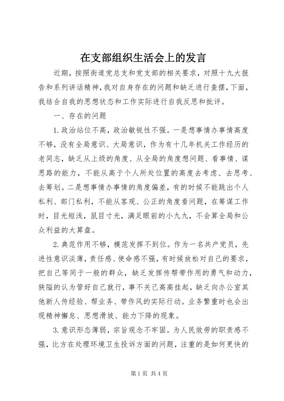 2023年在支部组织生活会上的讲话.docx_第1页