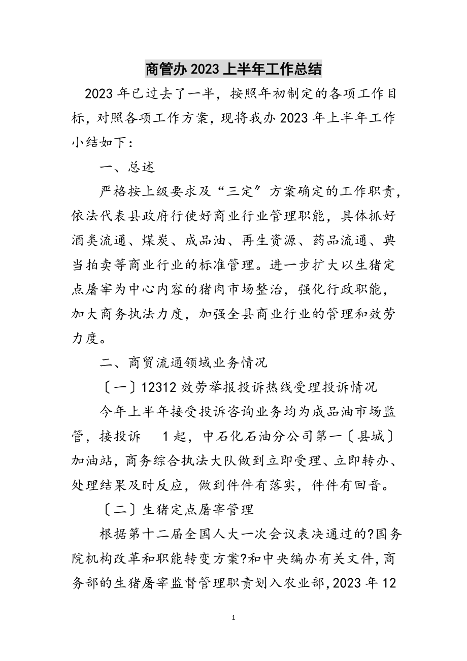 2023年商管办上半年工作总结范文.doc_第1页