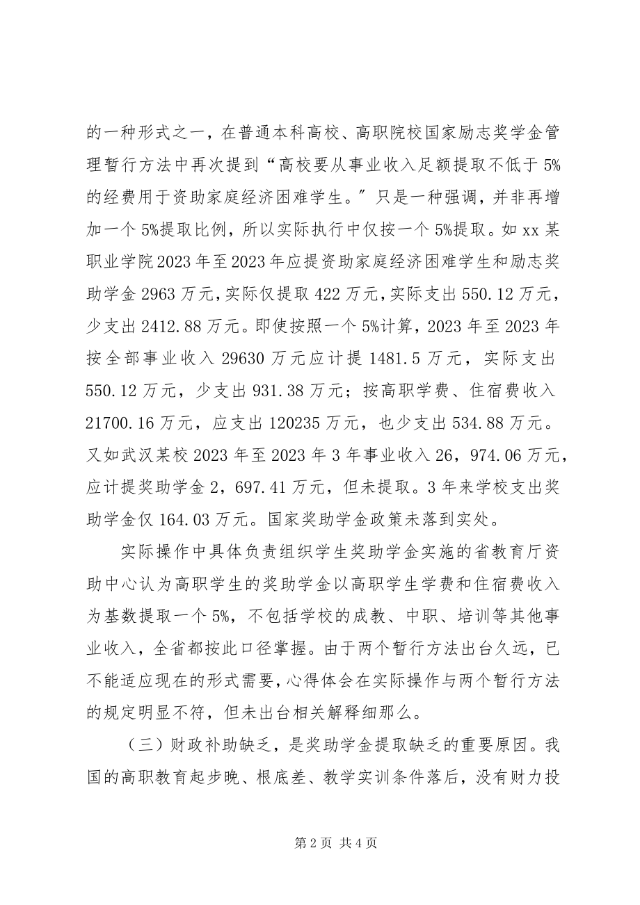 2023年对部分省属高校未足额提取奖助学金问题的思考.docx_第2页