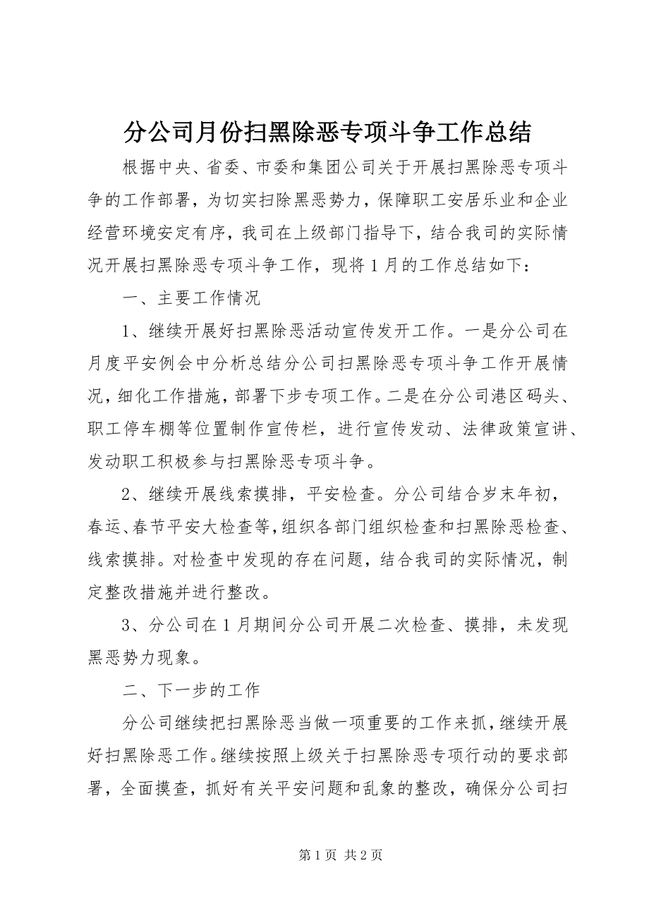 2023年分公司月份扫黑除恶专项斗争工作总结.docx_第1页