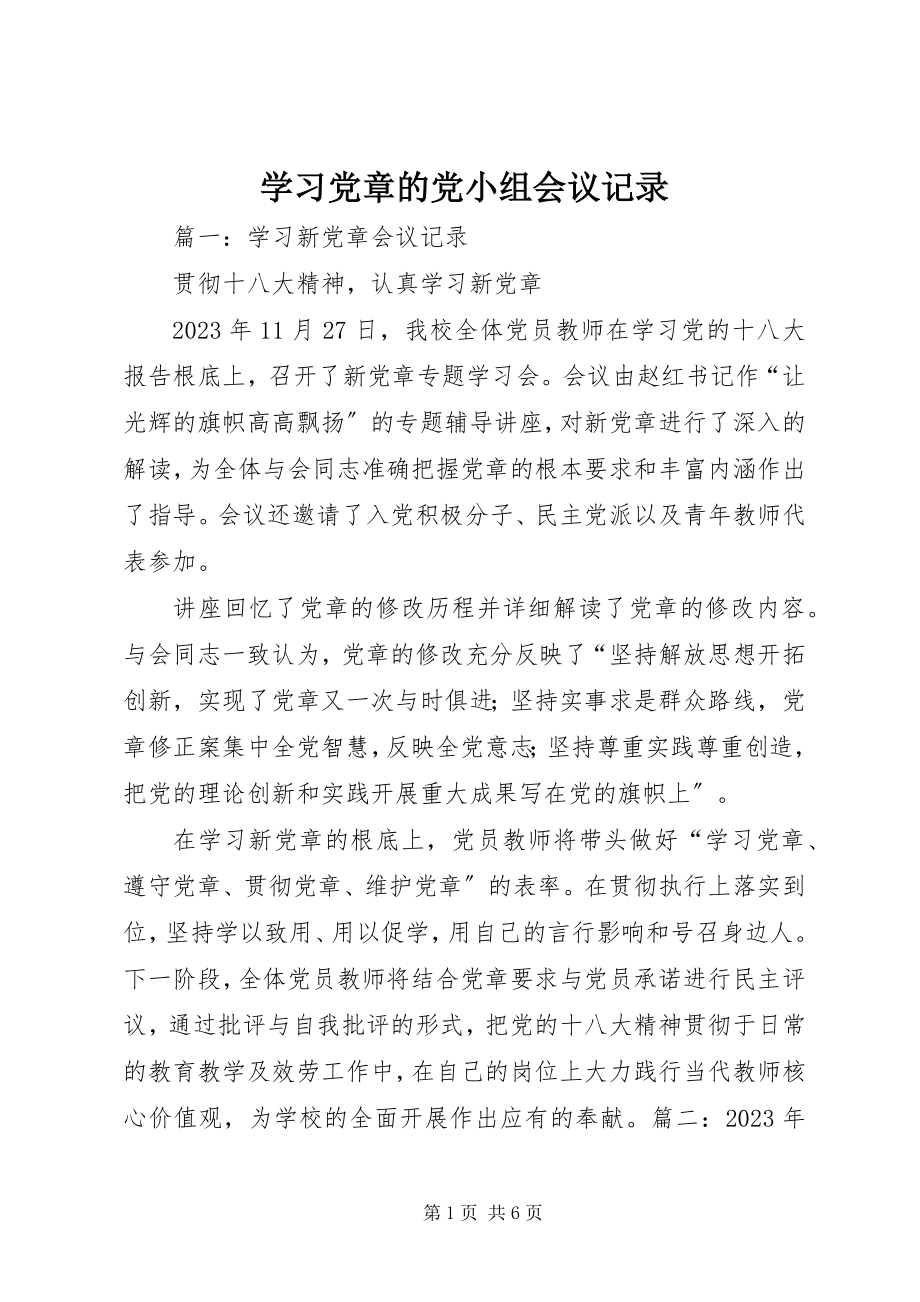 2023年学习党章的党小组会议记录.docx_第1页