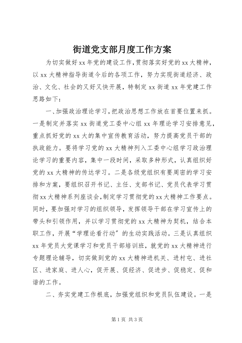 2023年街道党支部月度工作计划.docx_第1页