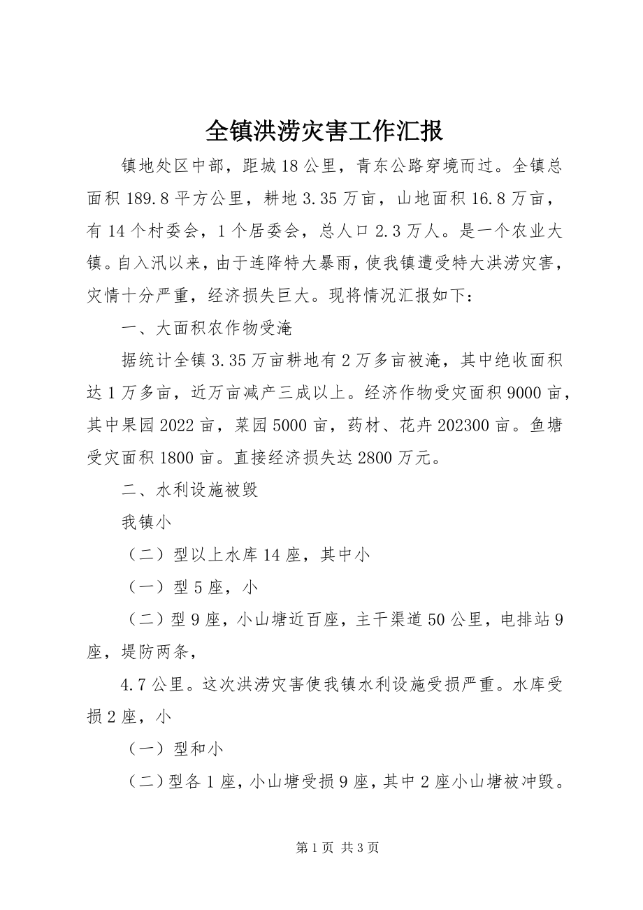 2023年全镇洪涝灾害工作汇报.docx_第1页