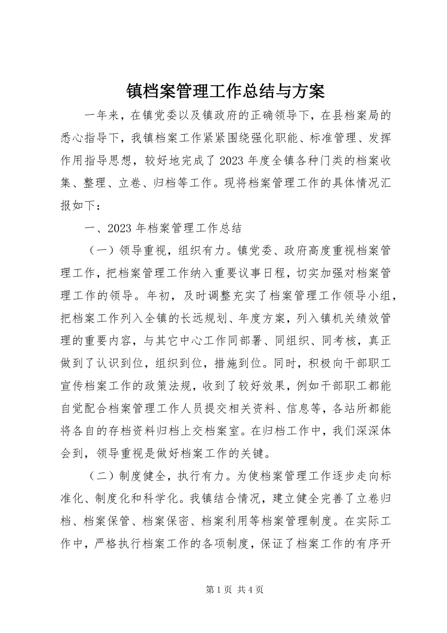 2023年镇档案管理工作总结与计划.docx_第1页