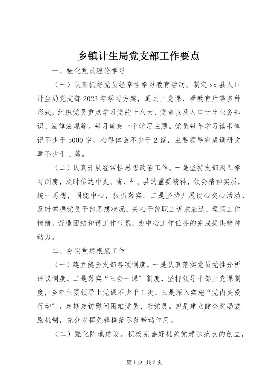 2023年乡镇计生局党支部工作要点.docx_第1页