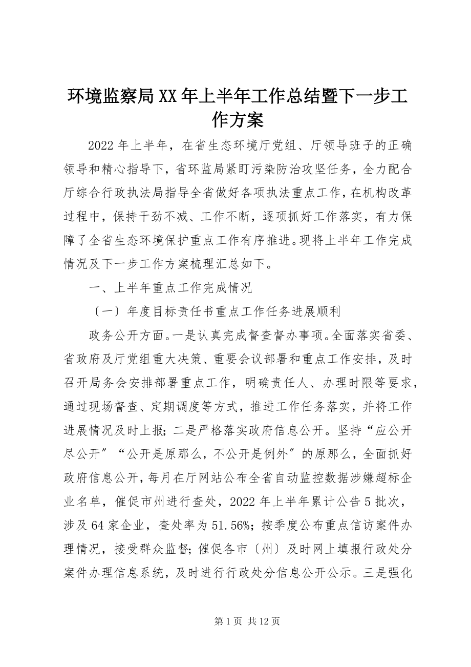 2023年环境监察局上半年工作总结暨下一步工作计划.docx_第1页