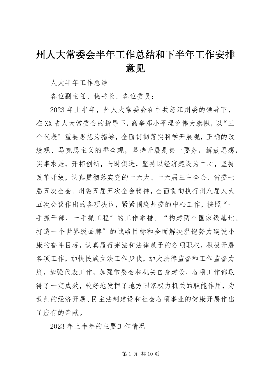 2023年州人大常委会半年工作总结和下半年工作安排意见.docx_第1页