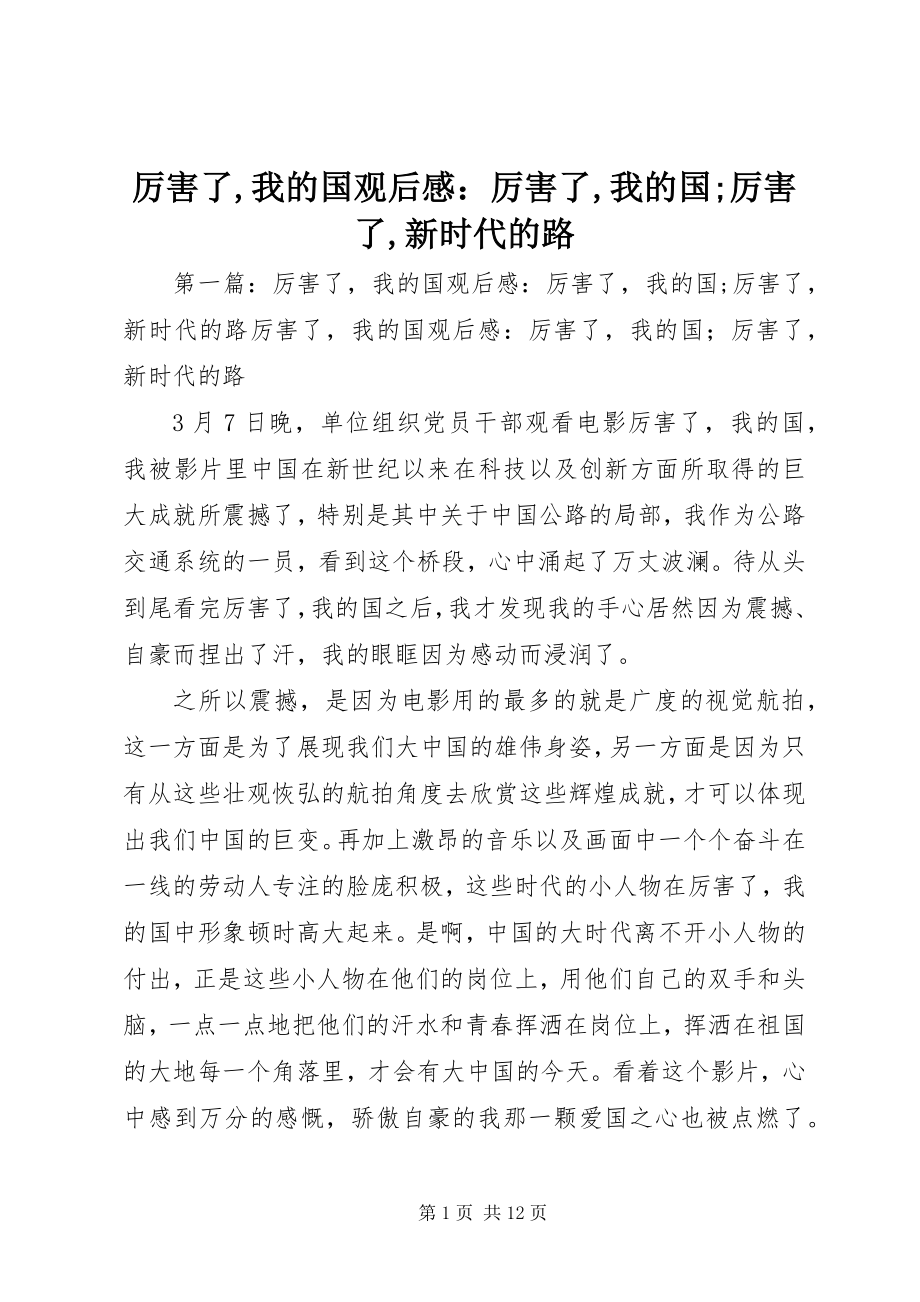 2023年《厉害了我的国》观后感厉害了我的国;厉害了新时代的路.docx_第1页