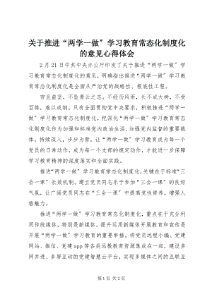 2023年《关于推进两学一做学习教育常态化制度化的意见》心得体会.docx