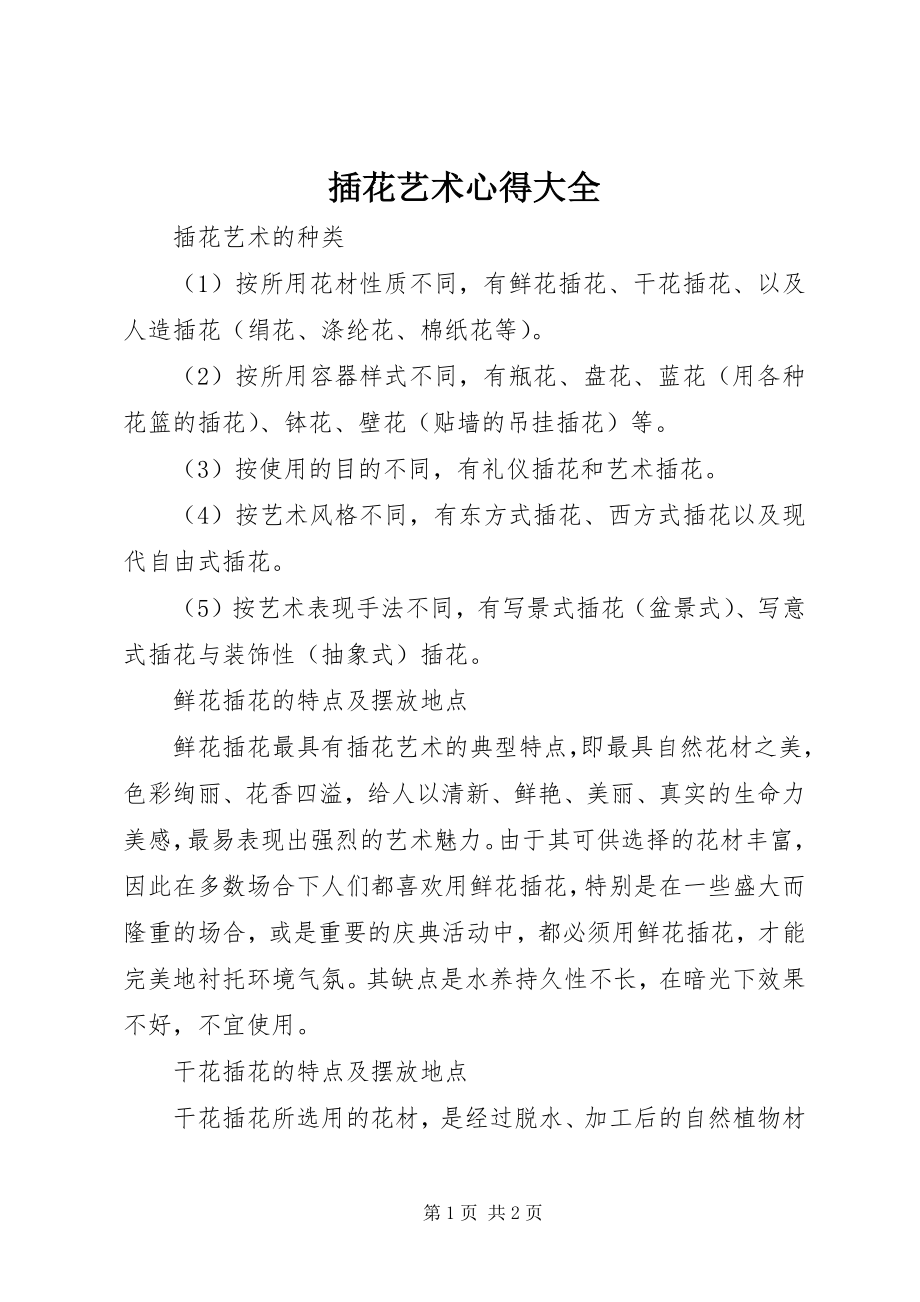 2023年插花艺术心得大全新编.docx_第1页