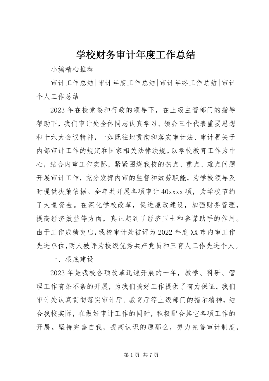 2023年学校财务审计年度工作总结.docx_第1页