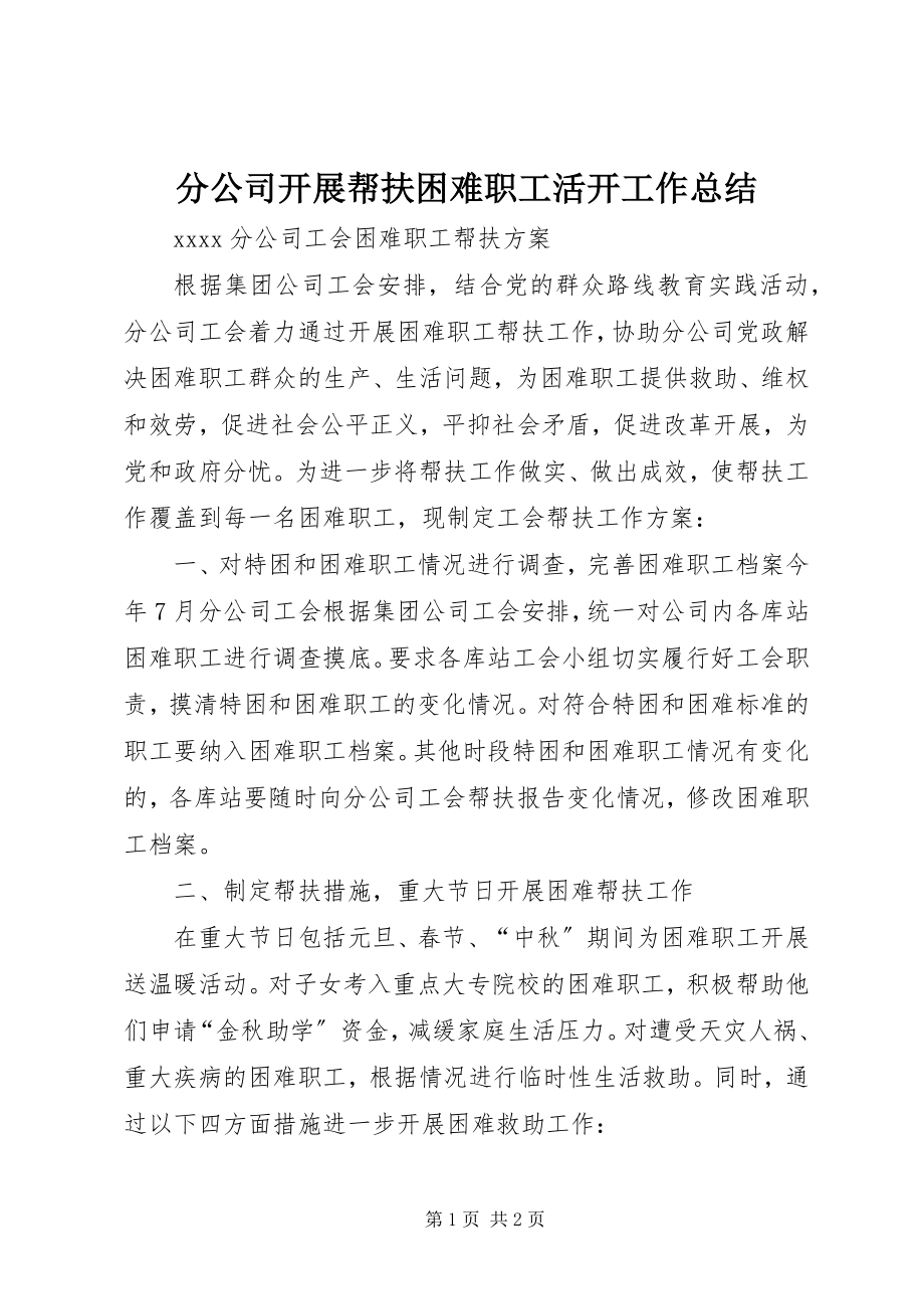 2023年分公司开展帮扶困难职工活动工作总结.docx_第1页