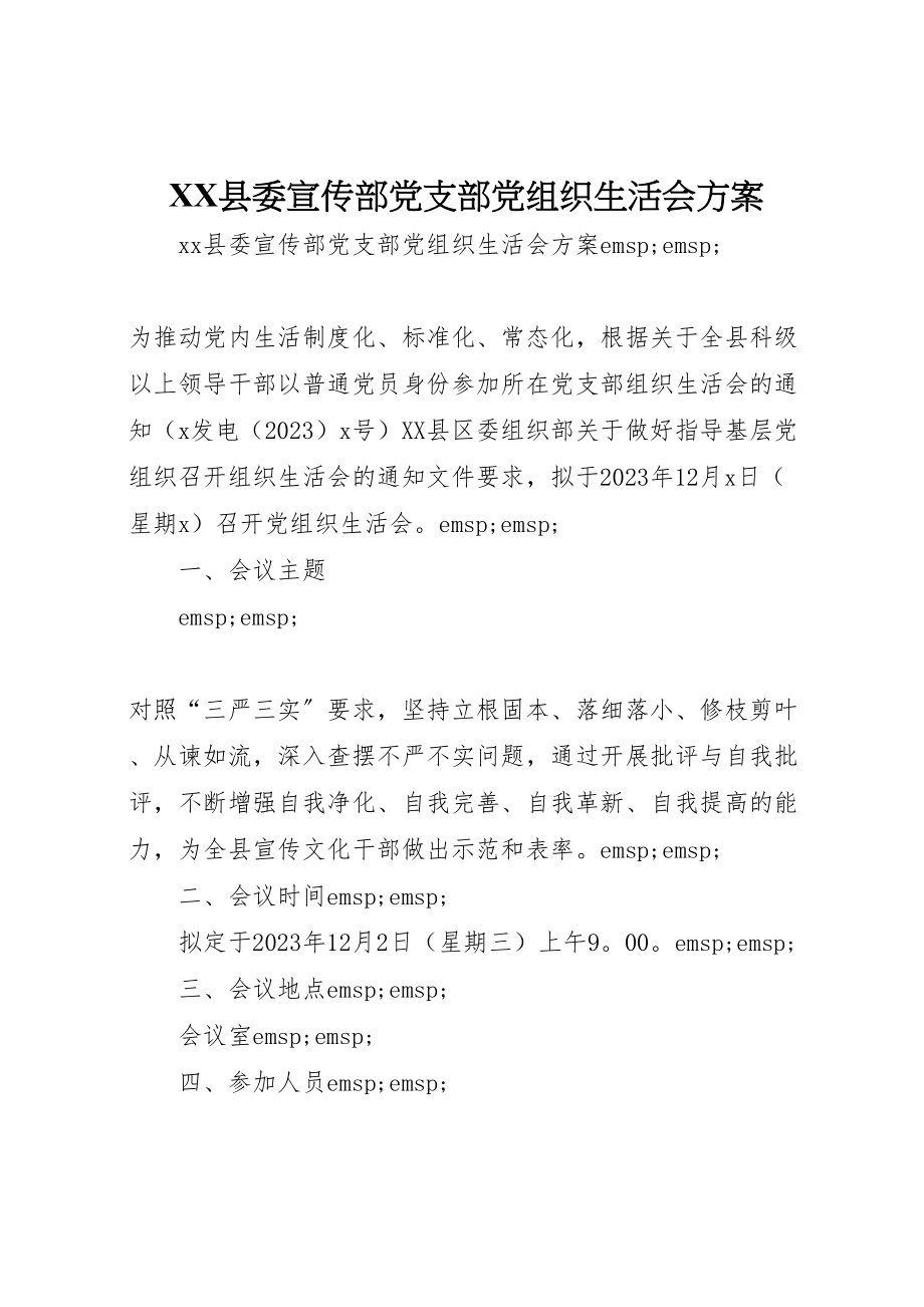 2023年县委宣传部党支部党组织生活会方案新编.doc_第1页