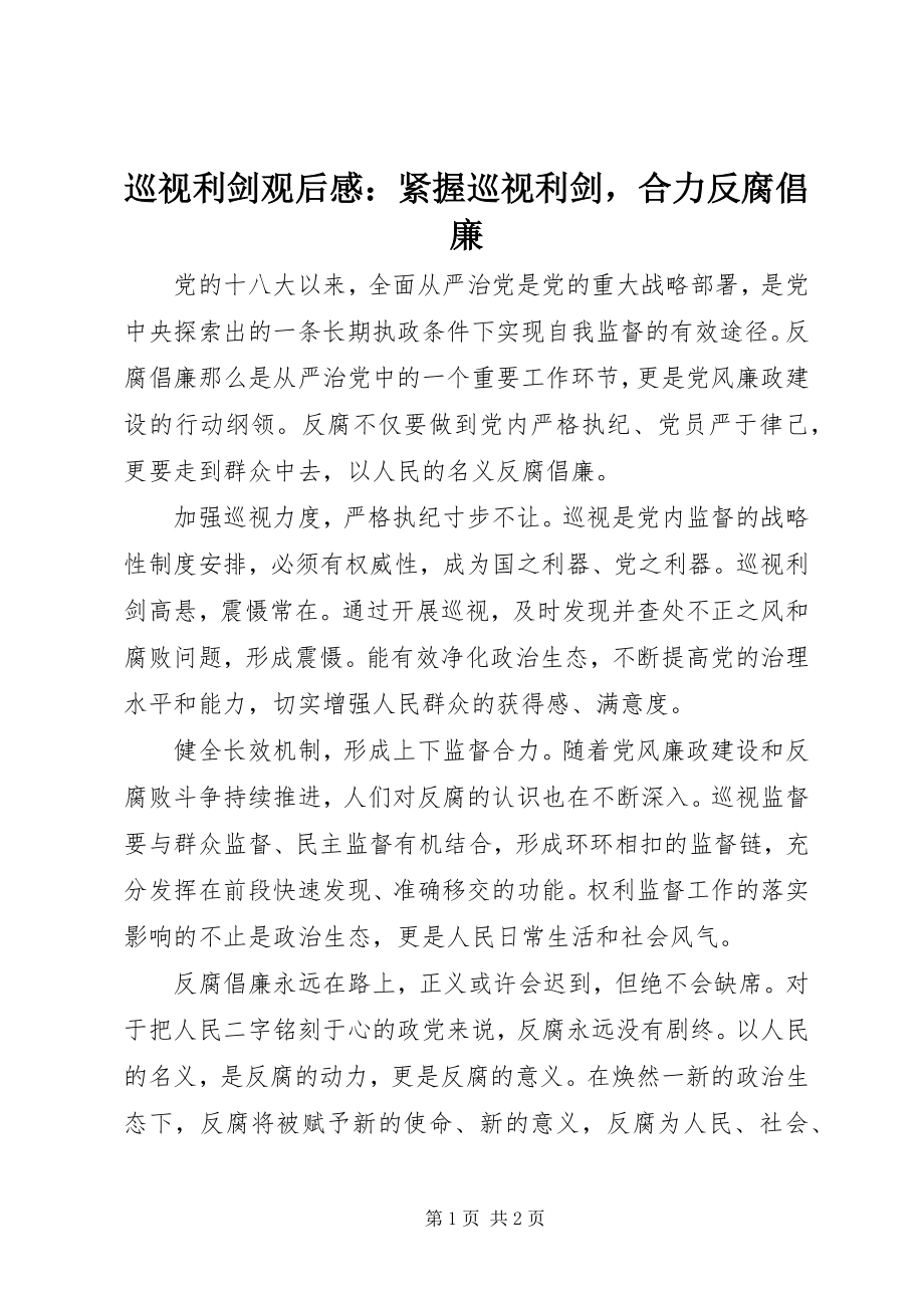 2023年《巡视利剑》观后感紧握巡视利剑合力反腐倡廉.docx_第1页