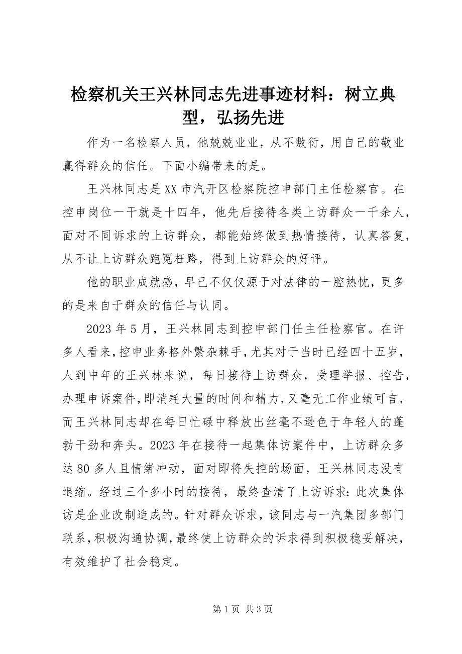 2023年检察机关王兴林同志先进事迹材料树立典型弘扬先进.docx_第1页