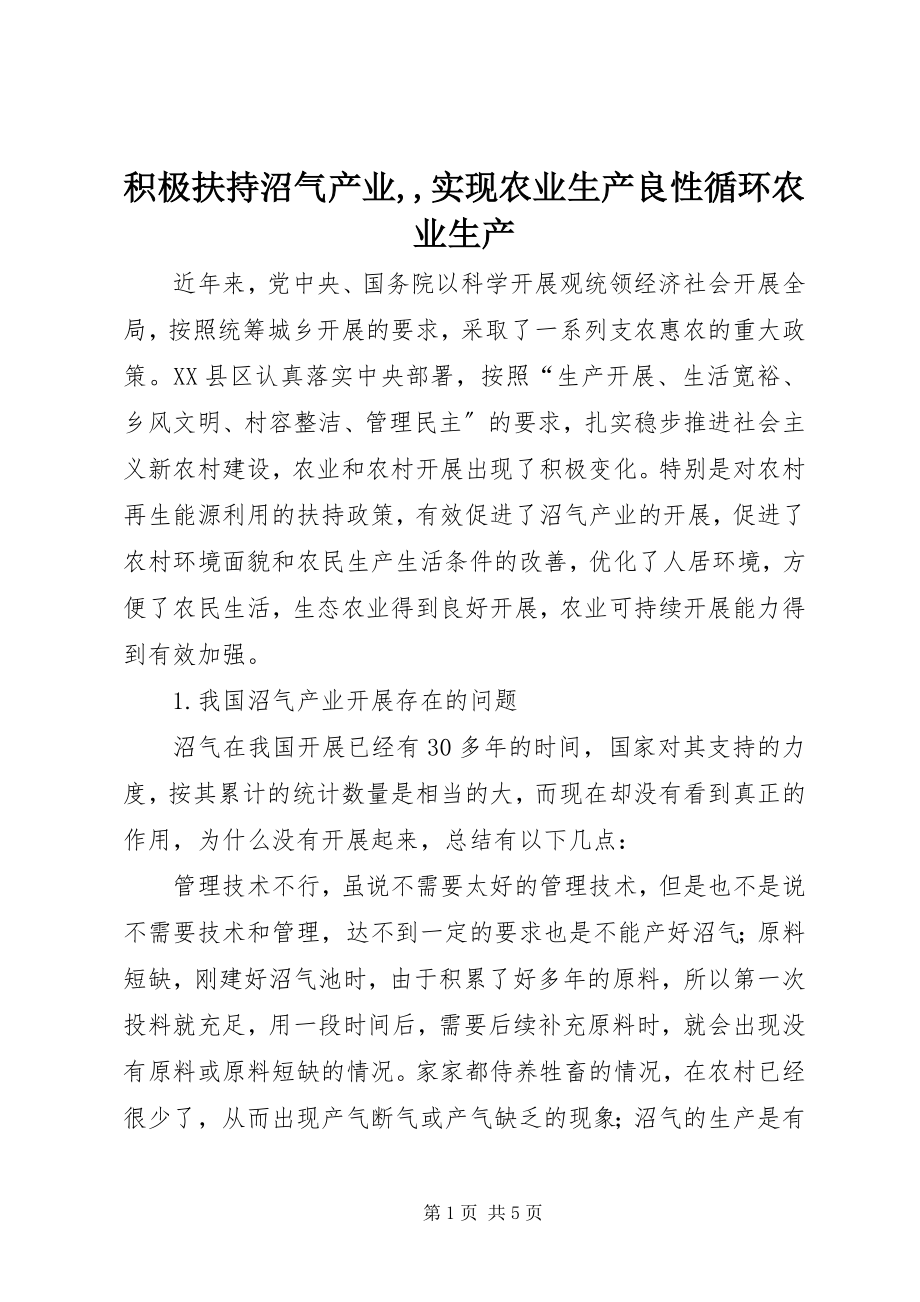 2023年积极扶持沼气产业实现农业生产良性循环农业生产.docx_第1页