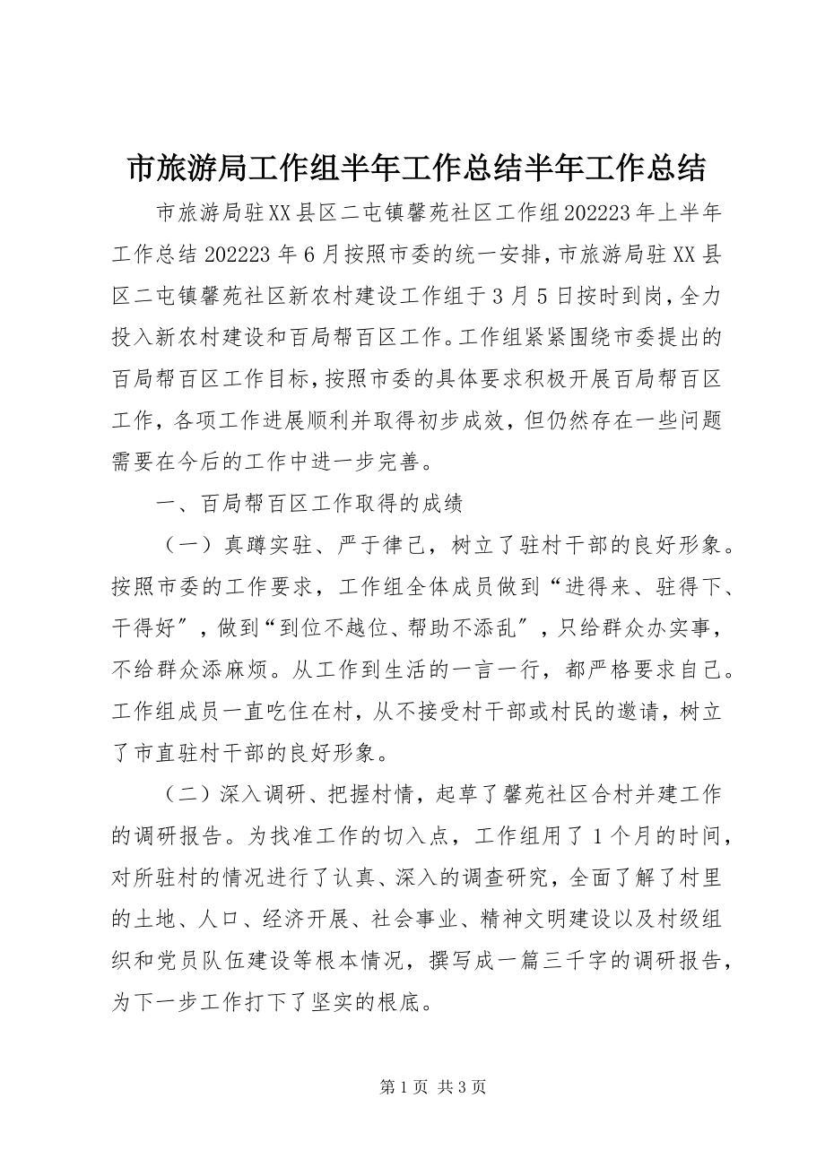 2023年市旅游局工作组半年工作总结半年工作总结.docx_第1页