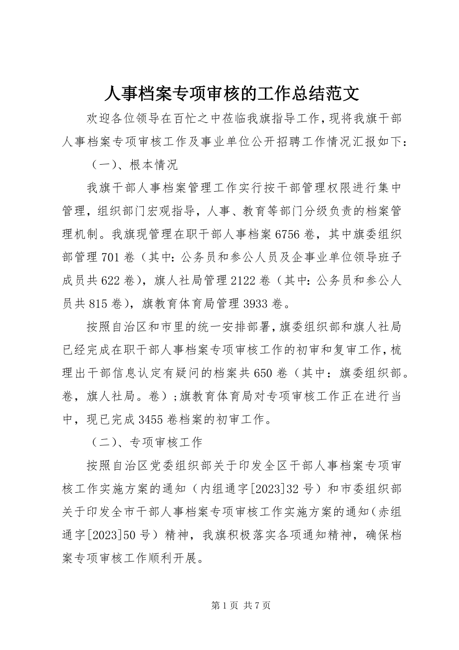 2023年人事档案专项审核的工作总结.docx_第1页