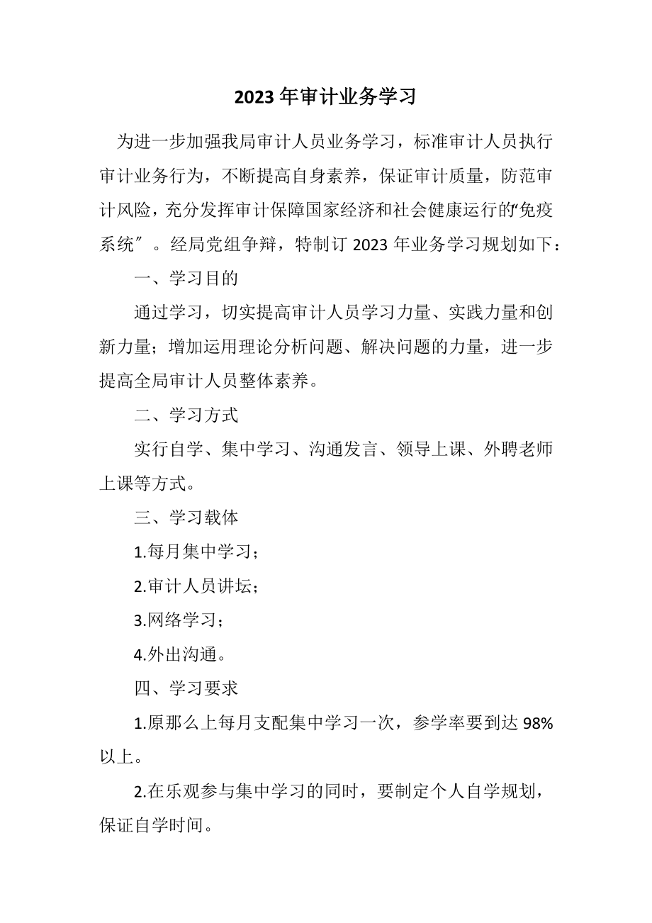 2023年审计业务学习计划.docx_第1页