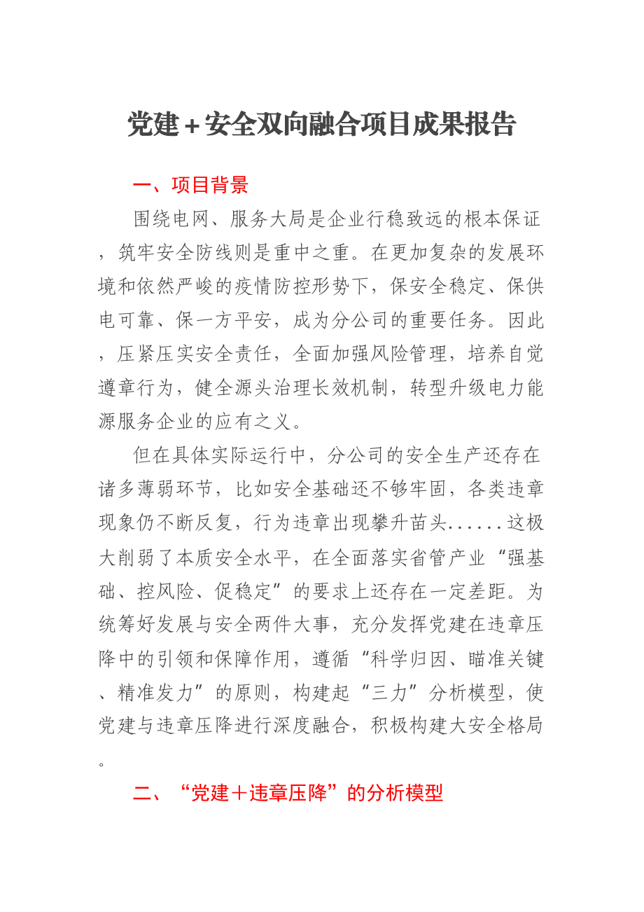 党建＋安全双向融合项目成果报告 .docx_第1页