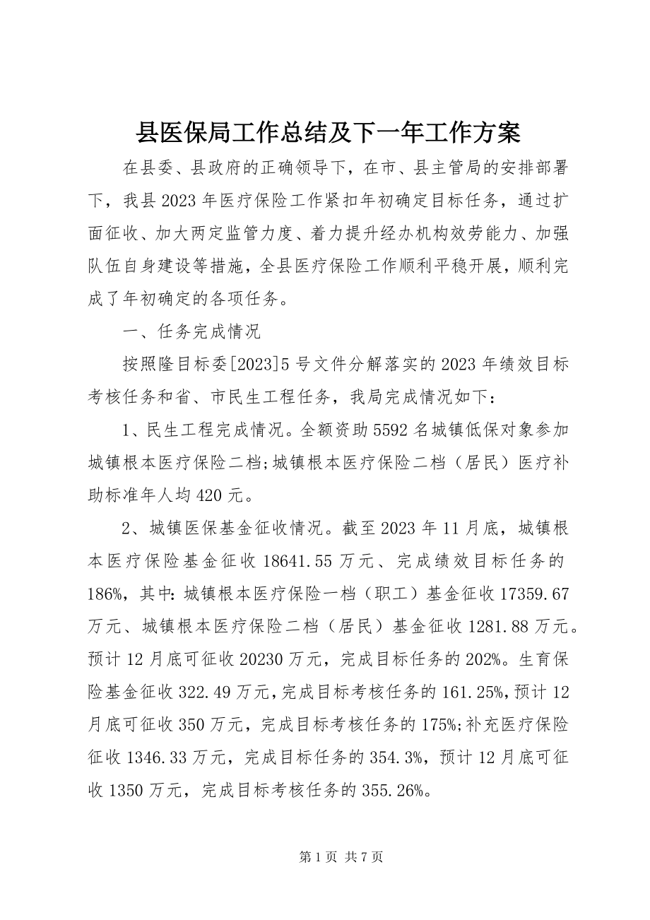 2023年县医保局工作总结及下一年工作计划.docx_第1页