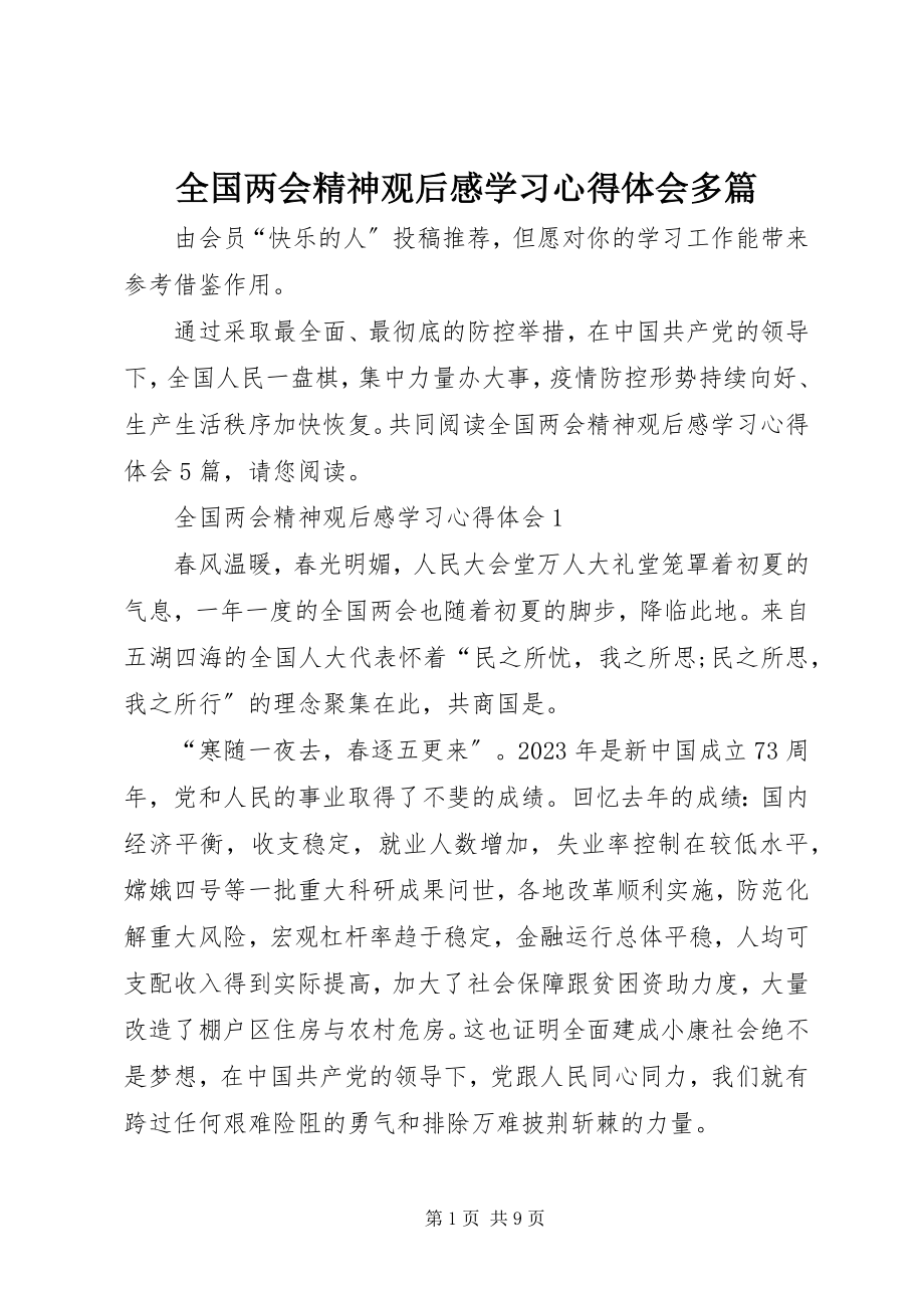 2023年全国两会精神观后感学习心得体会多篇.docx_第1页