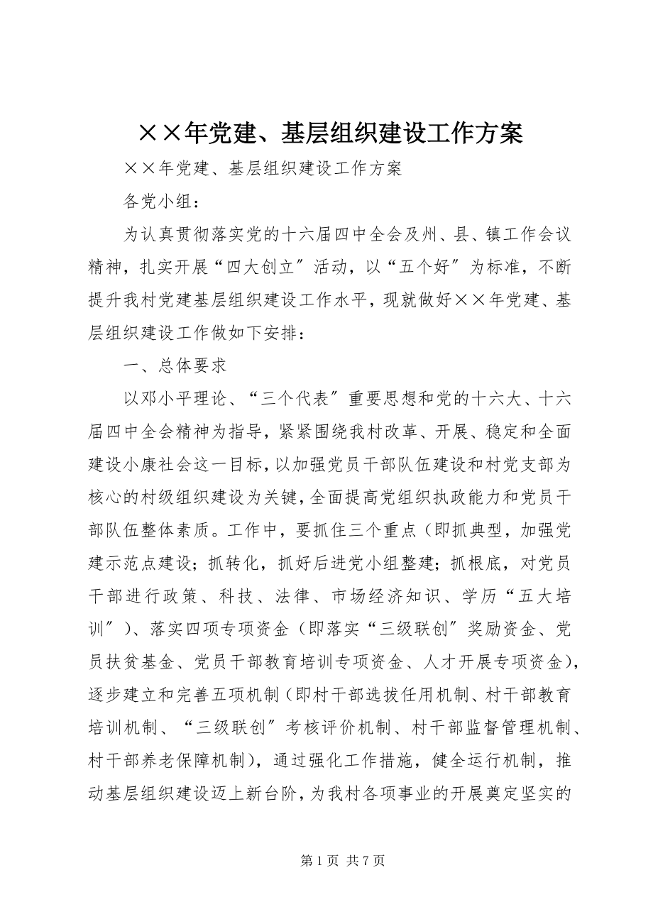 2023年党建基层组织建设工作计划新编.docx_第1页