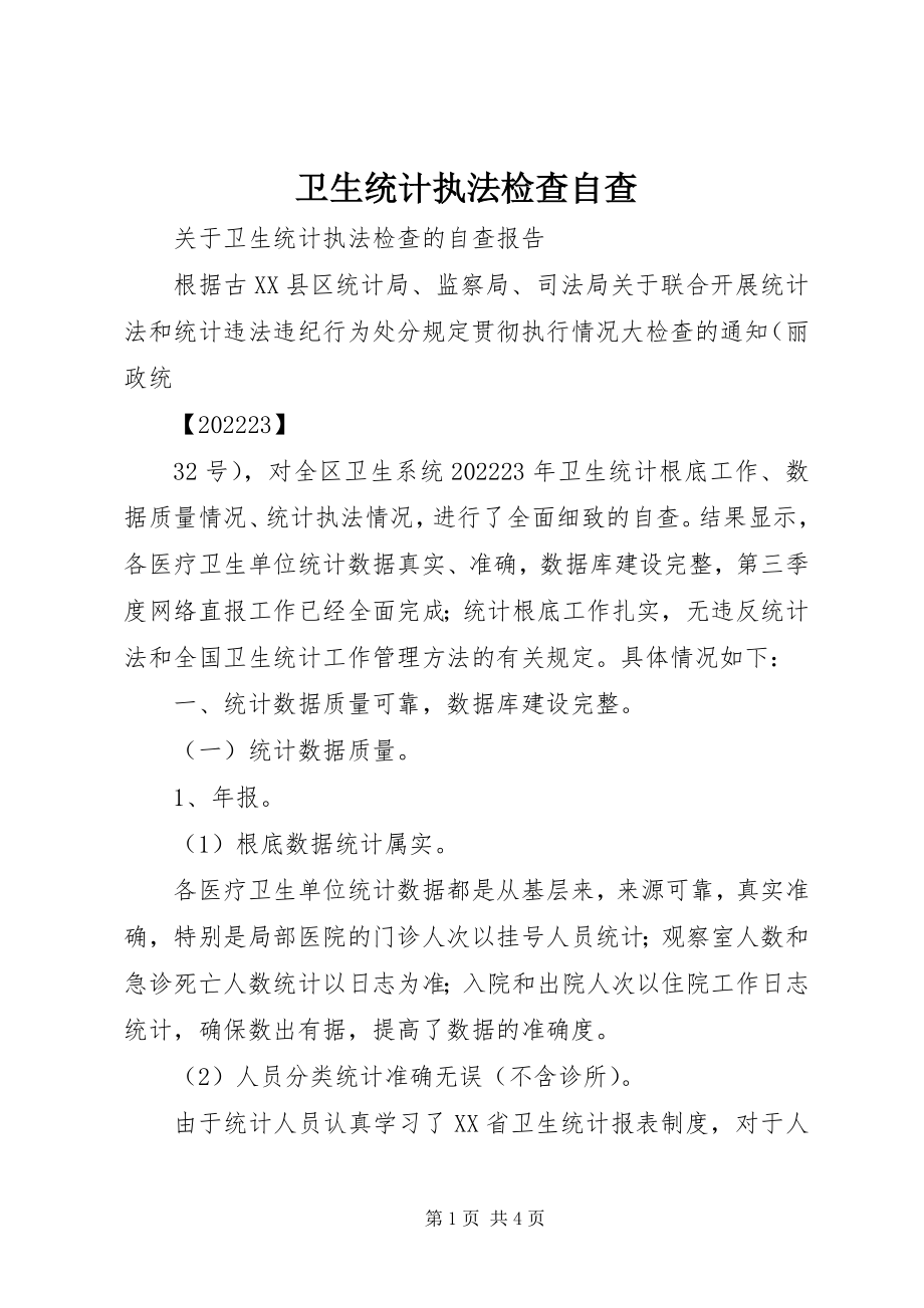 2023年卫生统计执法检查自查.docx_第1页