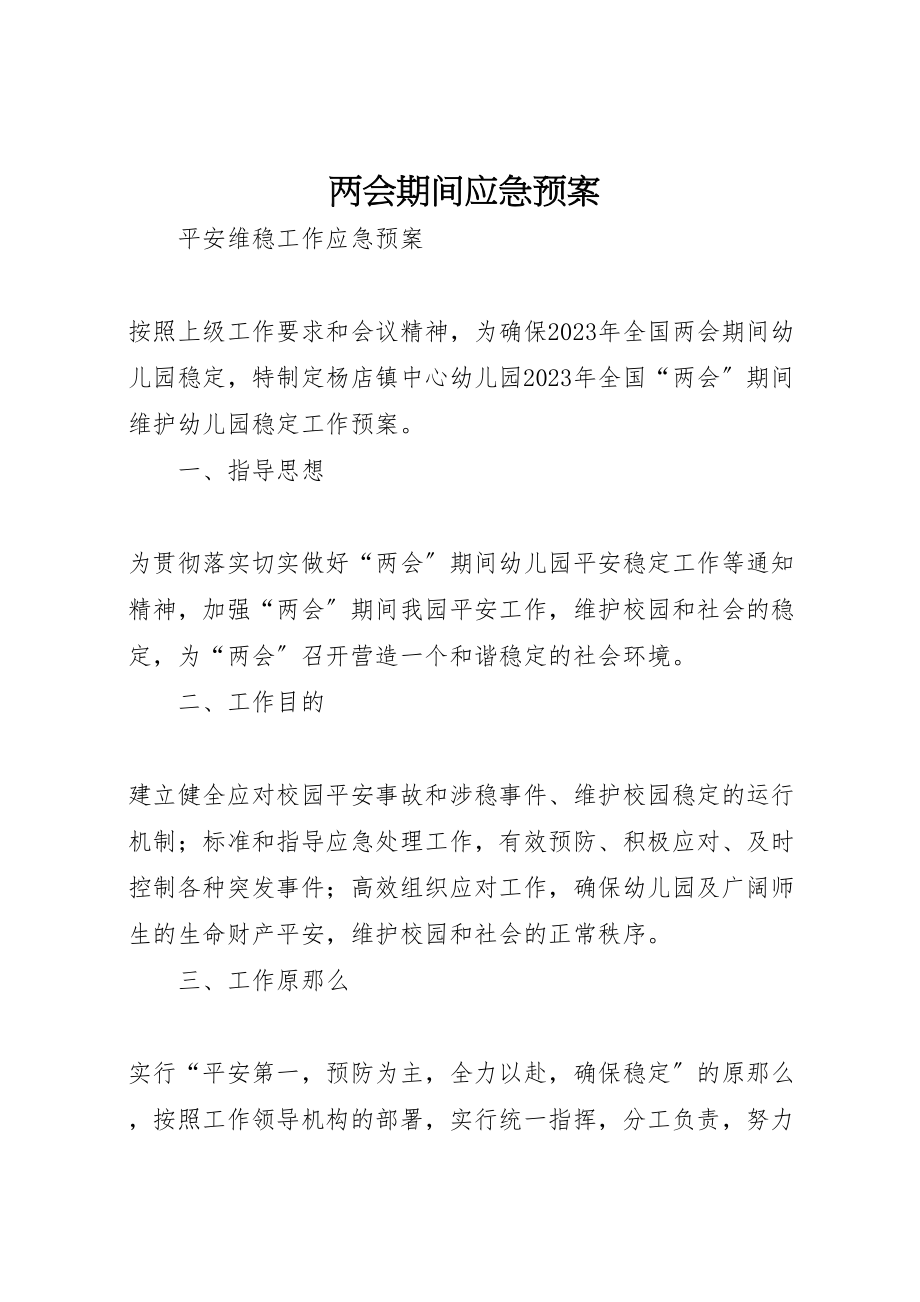 2023年两会期间应急预案 新编.doc_第1页