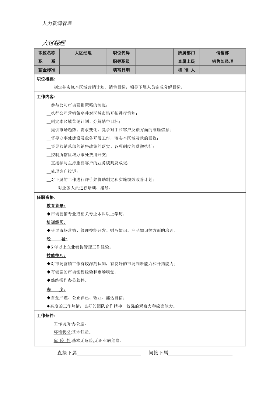 人力资源管理 企业管理 岗位说明 大区经理.docx_第1页