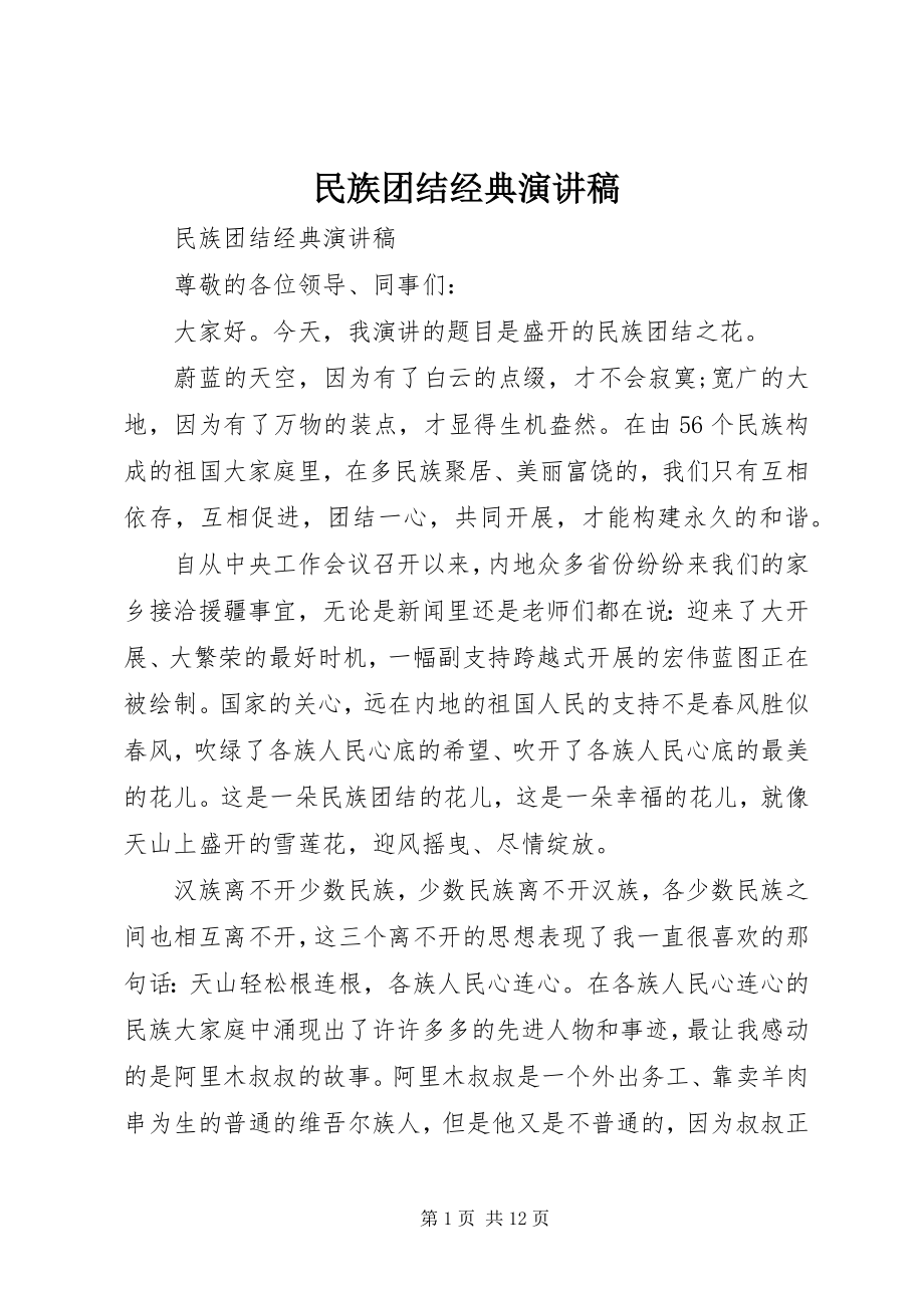 2023年民族团结经典演讲稿.docx_第1页