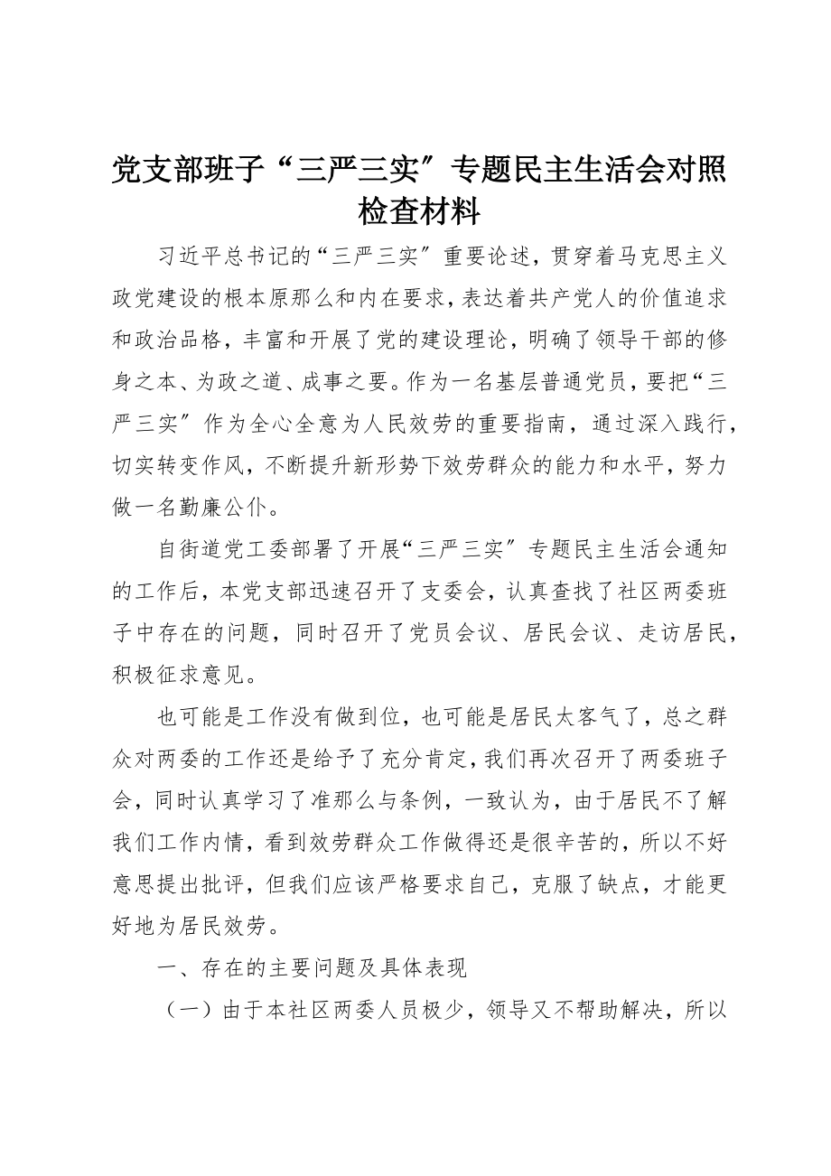 2023年党支部班子“三严三实”专题民主生活会对照检查材料.docx_第1页