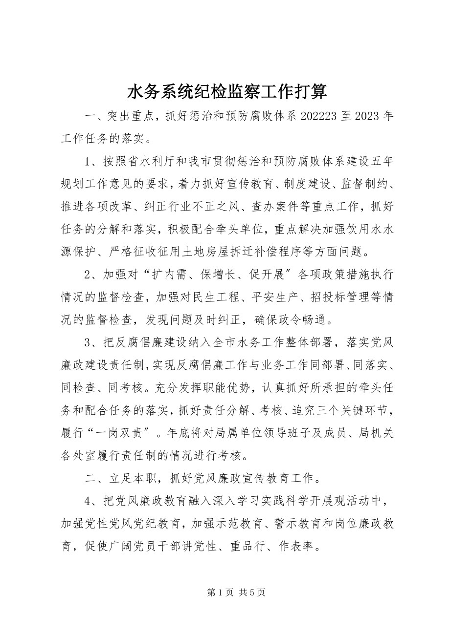 2023年水务系统纪检监察工作打算.docx_第1页