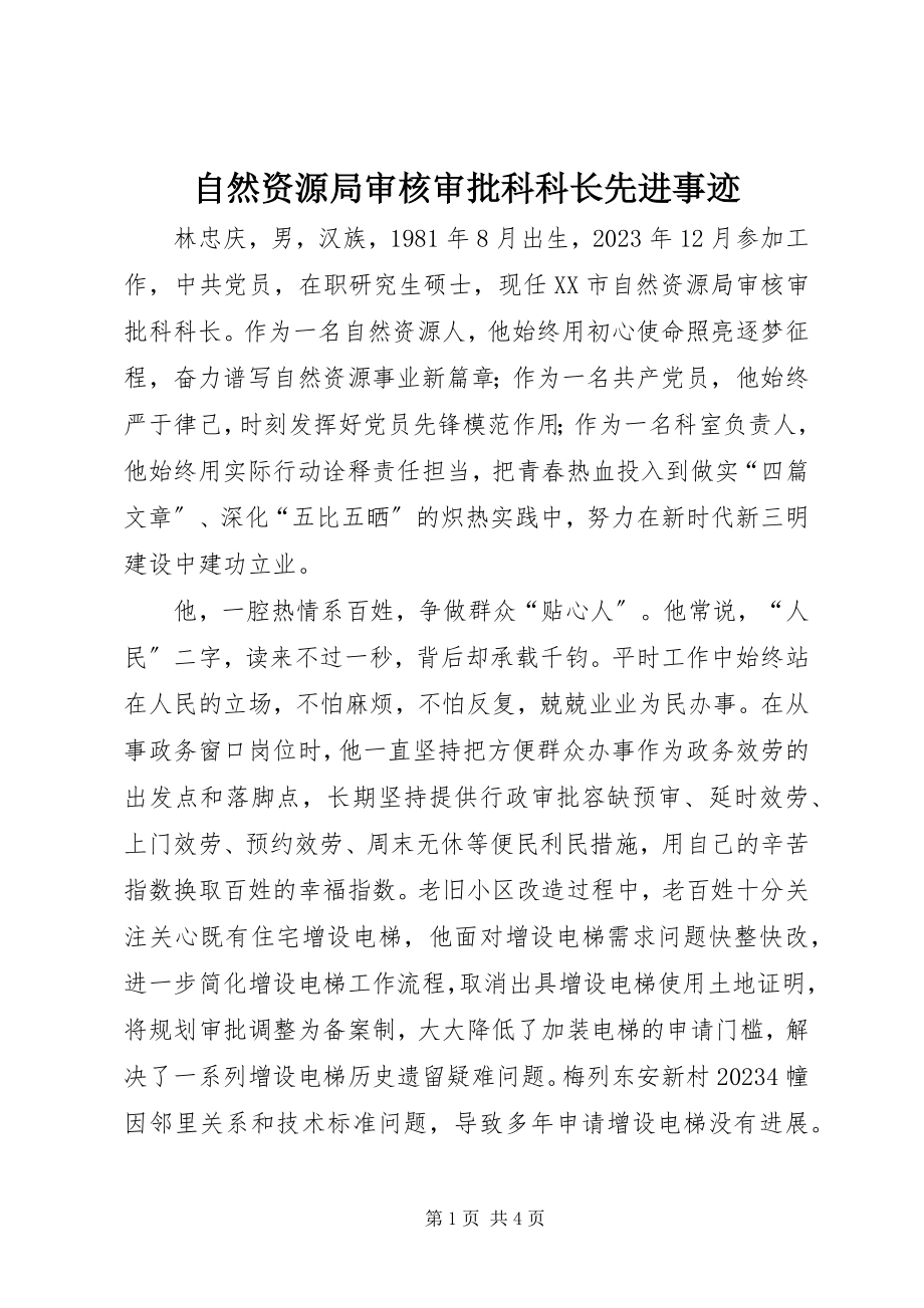 2023年自然资源局审核审批科科长先进事迹.docx_第1页