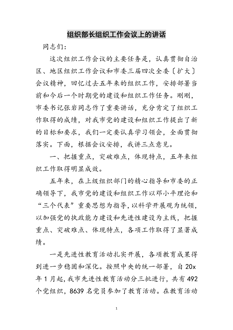 2023年组织部长组织工作会议上的讲话范文.doc_第1页