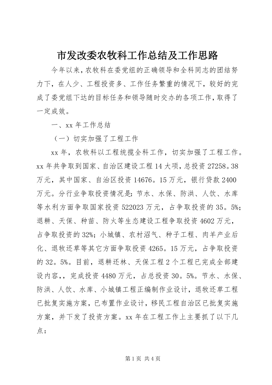 2023年市发改委农牧科工作总结及工作思路.docx_第1页