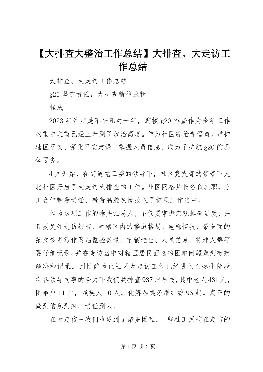 2023年大排查大整治工作总结大排查大走访工作总结.docx_第1页