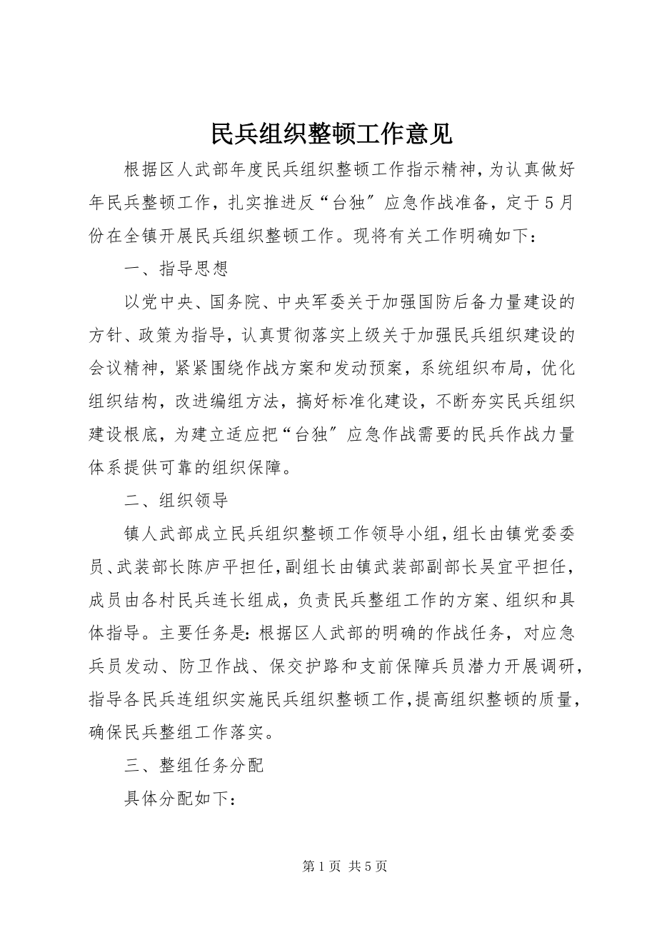 2023年民兵组织整顿工作意见.docx_第1页