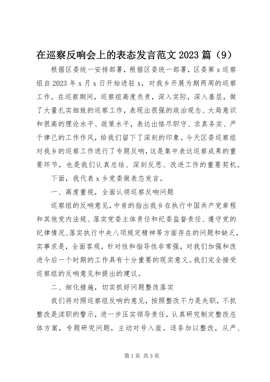 2023年在巡察反馈会上的表态发言10篇（9）.docx_第1页