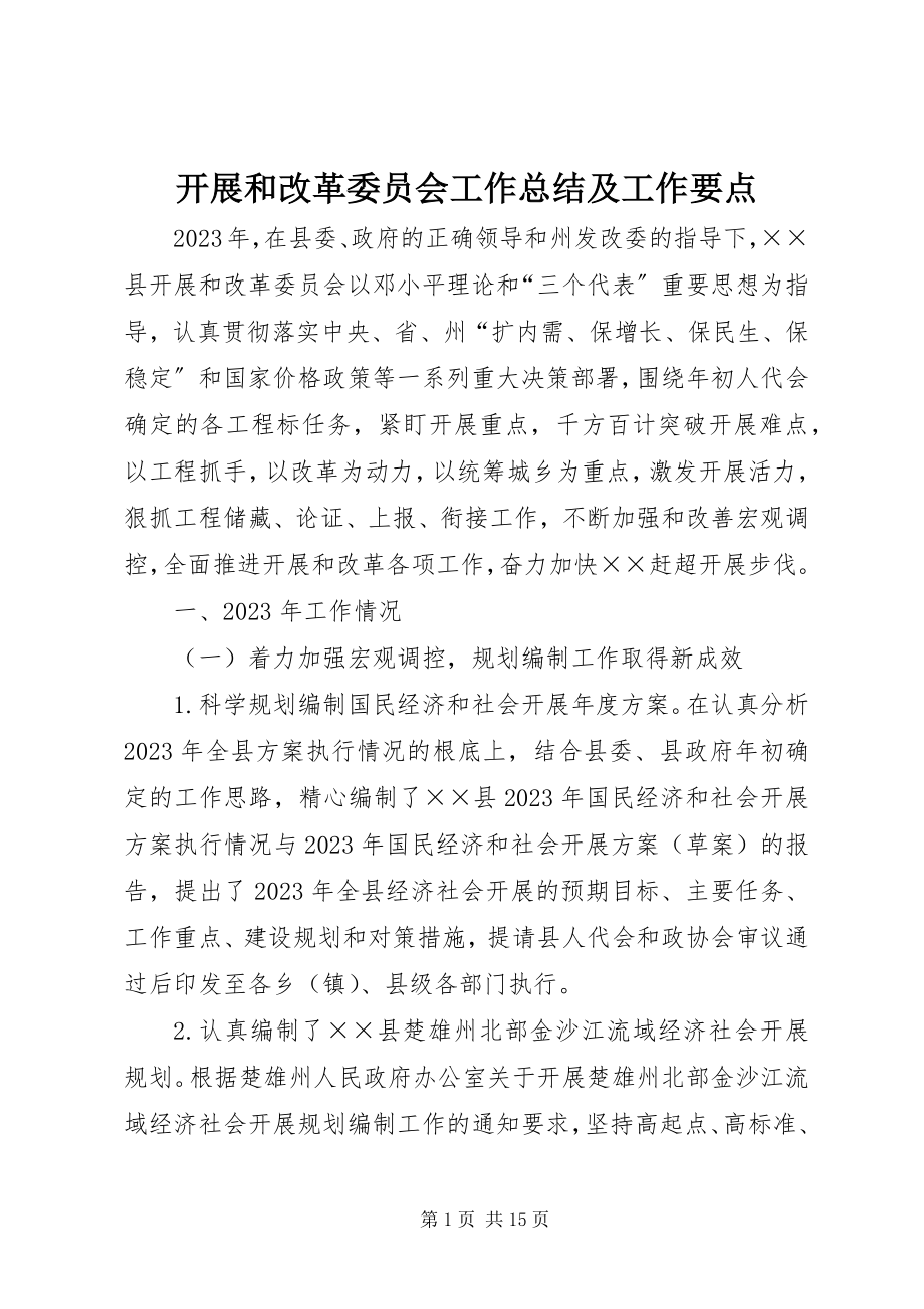 2023年发展和改革委员会工作总结及工作要点.docx_第1页