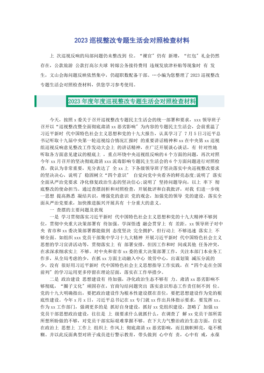 2023年巡视整改生活会对照检查材料.docx_第1页