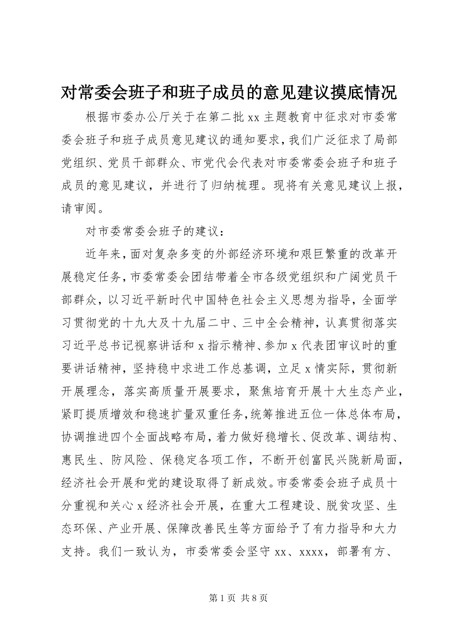 2023年对常委会班子和班子成员的意见建议摸底情况.docx_第1页