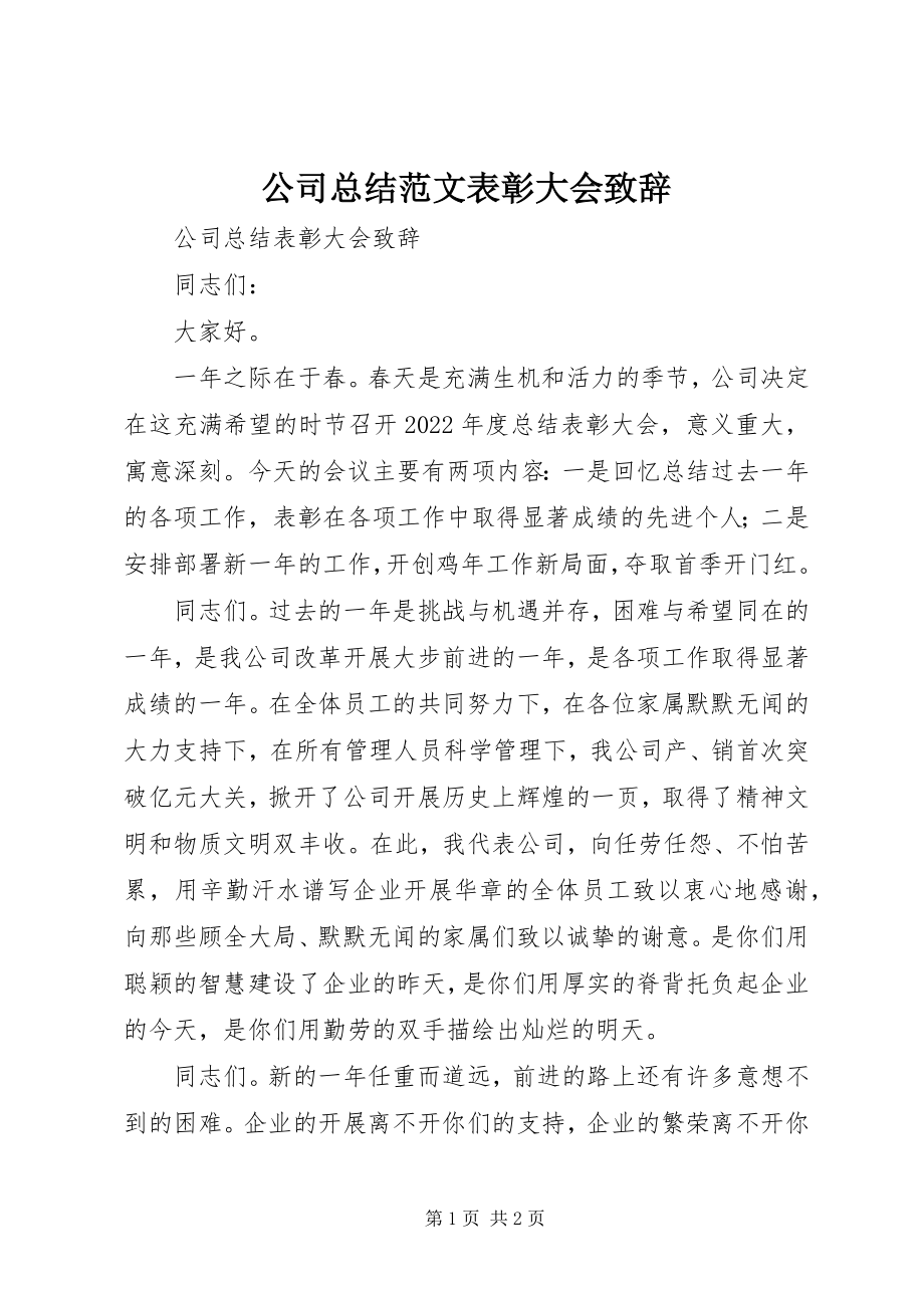 2023年公司总结表彰大会致辞2.docx_第1页