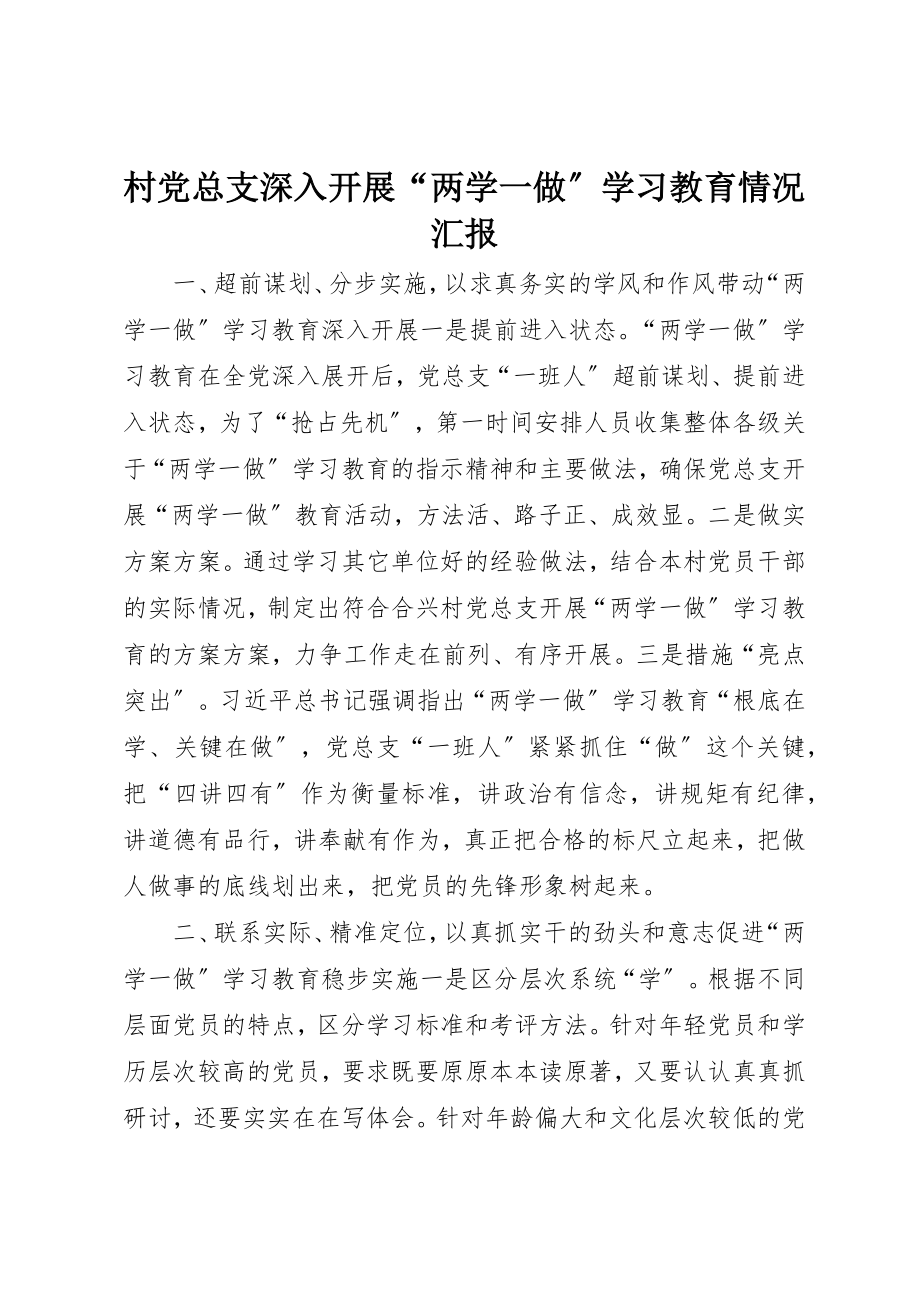 2023年村党总支深入开展“两学一做”学习教育情况汇报新编.docx_第1页