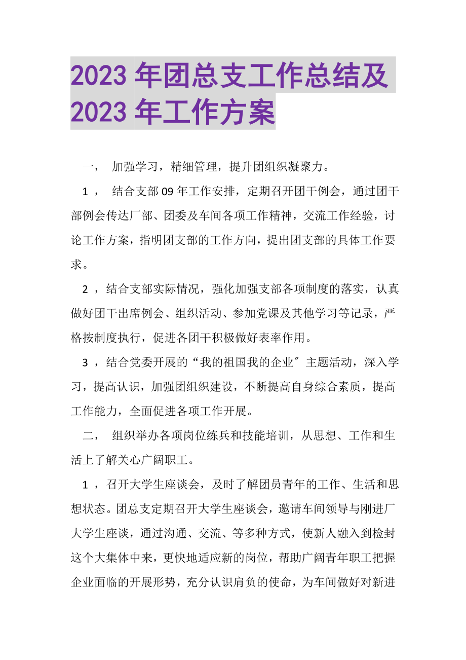 2023年团总支工作总结及年工作计划.doc_第1页