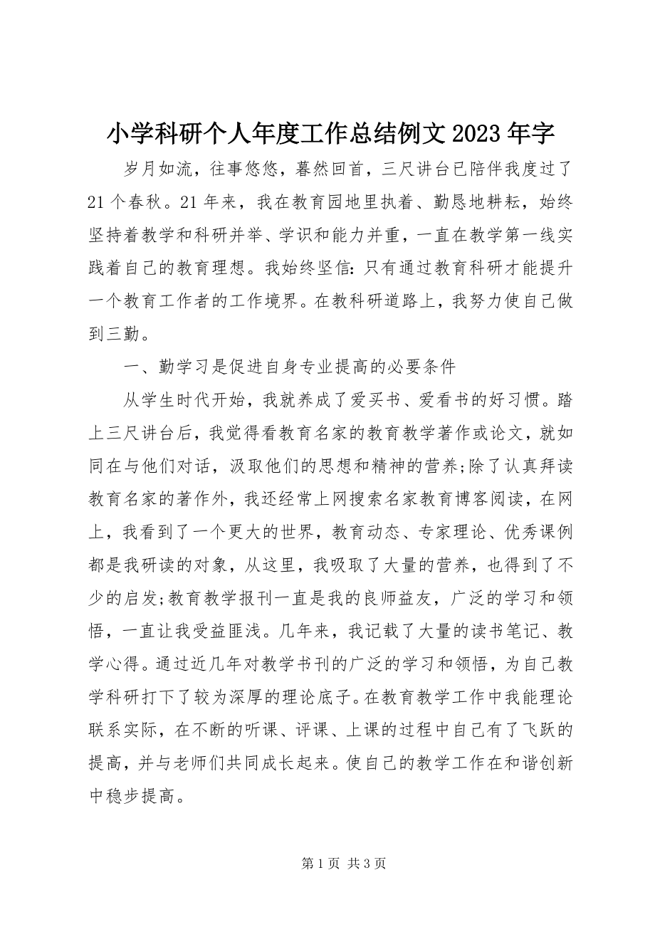 2023年小学科研个人年度工作总结例文字.docx_第1页